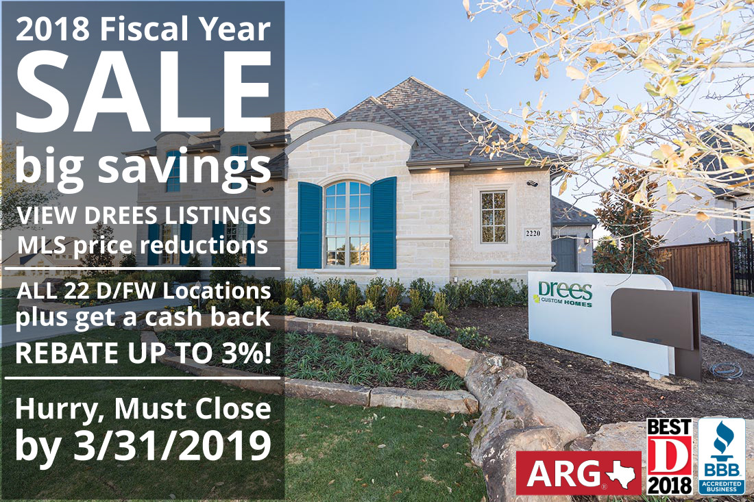 Drees Homes 2018 Fiscal Year-end Sale is NOW! Find all Drees Homes, Find Price Reductions, and Get a Buyer Cash Rebate!