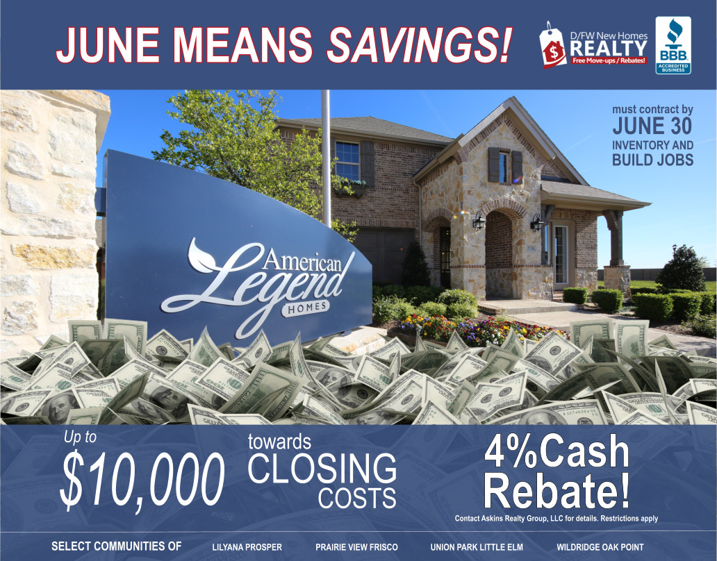 American Legend Promotion is Community Specific, Paying $10K in Closing Costs, Then ADD an ARG 4% Cash Rebate for Ultimate SAVINGS!