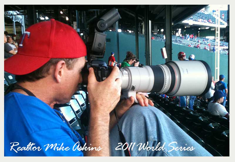 Realtor Mike Askins with Camera at 2011 Rangers World Series Game