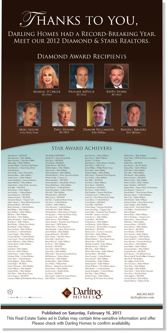 Mike Askins Earns Darling Homes Diamond Realtor Award in 2012