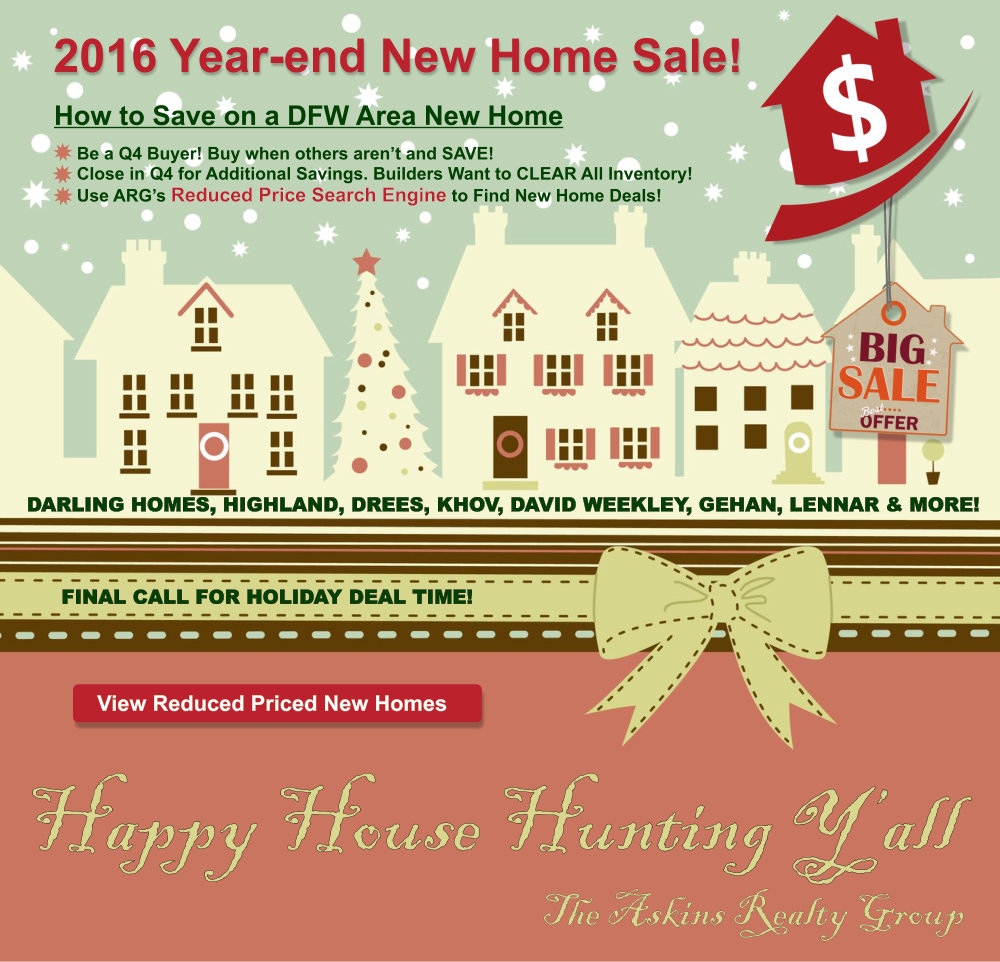 2016 Year-end Dallas Fort Worth Builder Inventory Clearance Sale! Save BIG in Q4!