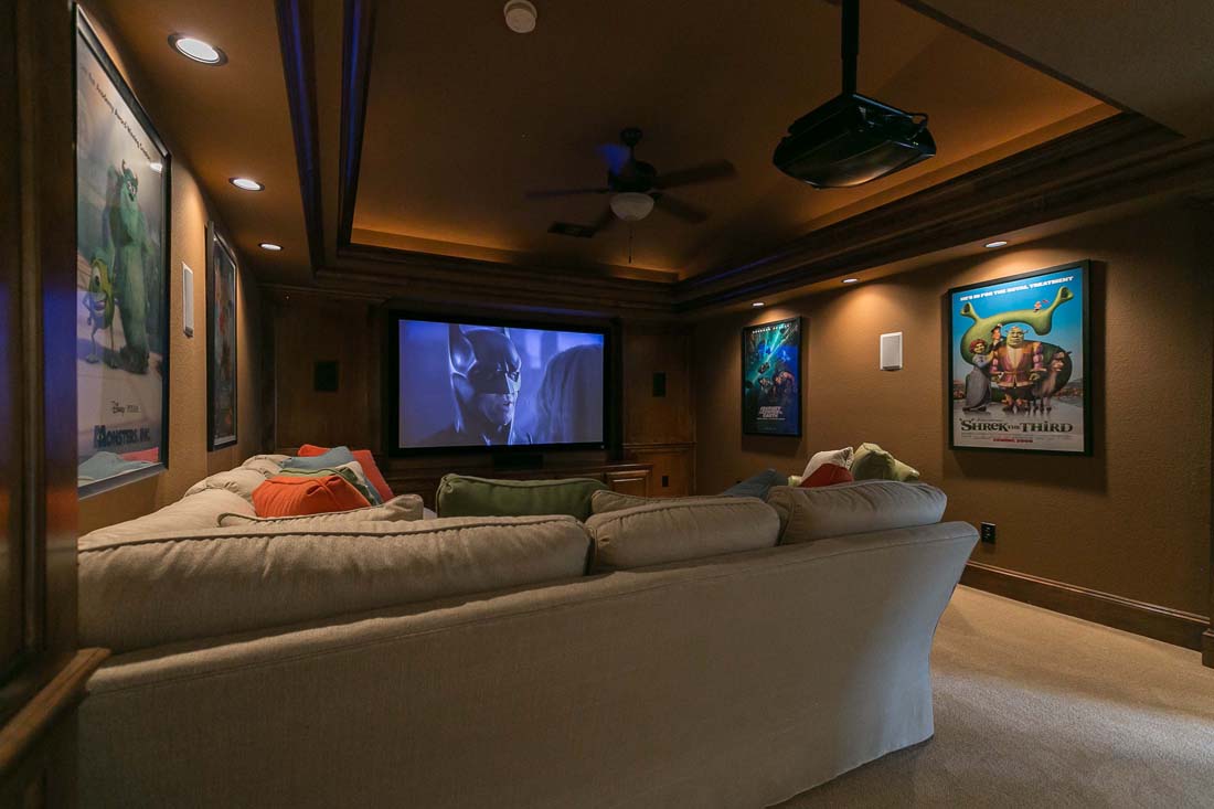 Theater room in Huntington home
