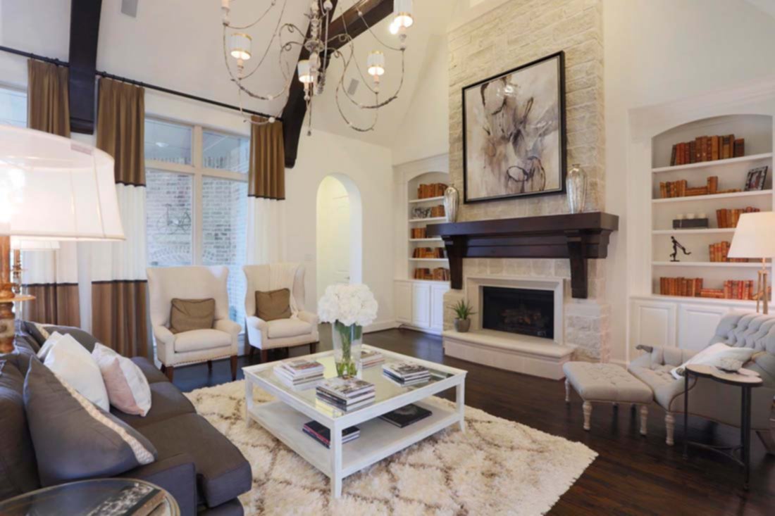 Cozy family room with fireplace in Huntington home
